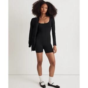 Madewell Knit Long-Sleeve Biker Unitard in True Black, Size XL